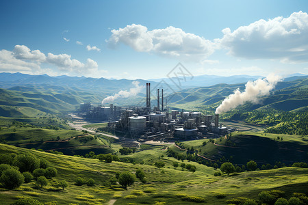 工厂排放山谷中的工厂插画