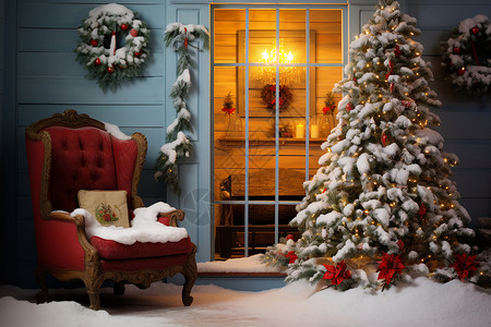 圣诞树简笔室内温馨的圣诞装饰背景