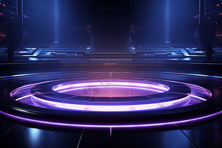 紫色光环室内的科技舞台设计图片