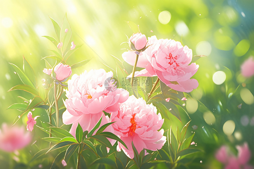 粉色牡丹花束图片