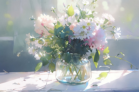 花瓶中的绚丽花朵图片