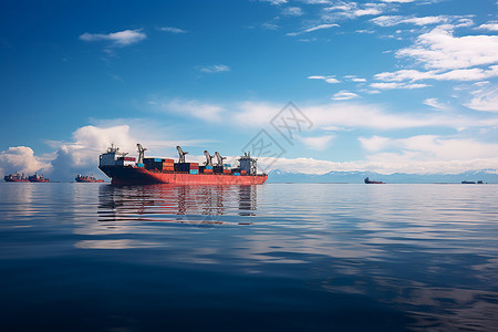 浩渺蔚蓝大海上的货运船只背景