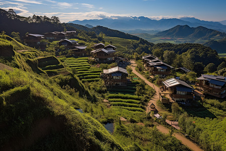 山区乡村景色背景图片