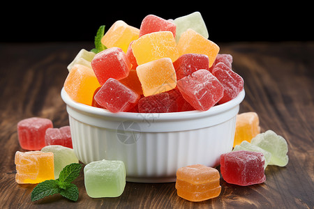 嚼健康的方块水果软糖背景