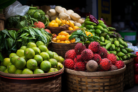 市场摊位上的新鲜水果图片