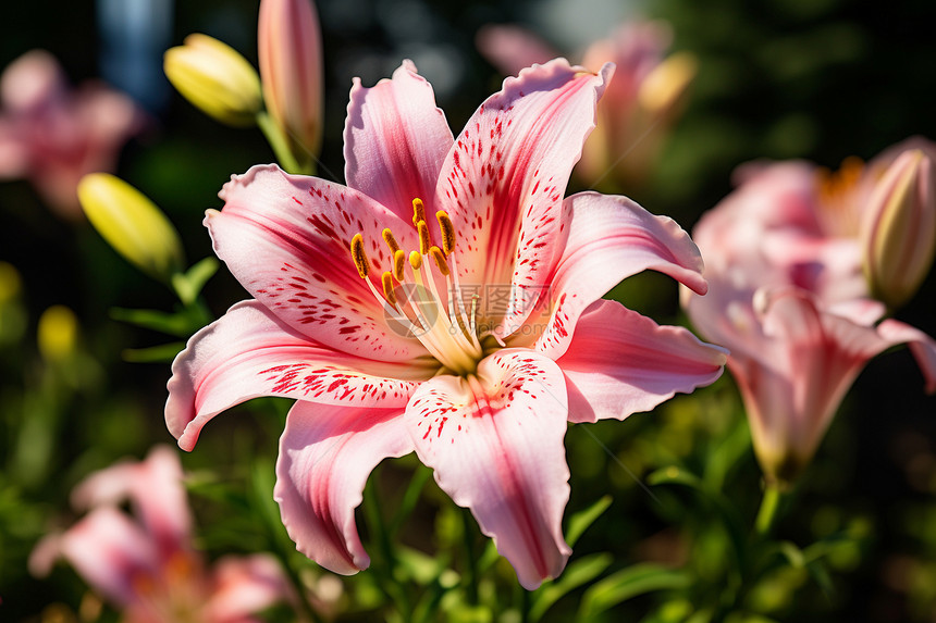 春季花园中绽放的美丽百合花图片