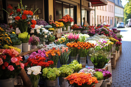街角的花店新鲜花束高清图片