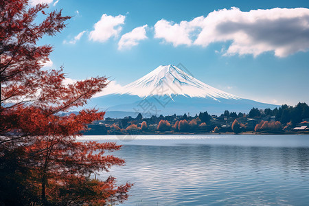 秋天日本富士山美景图片
