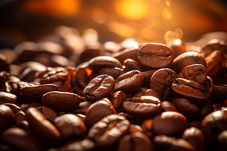 咖啡豆的近景再模糊背景下高清图片