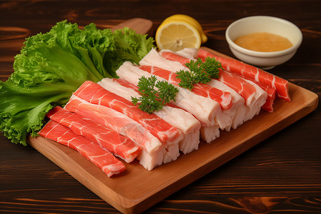 红肉白肉鲜美生鱼和蔬菜背景