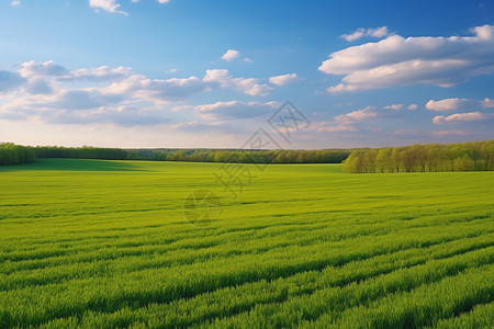 绿色田野草地大田间的绿色草地蓝天白云背景