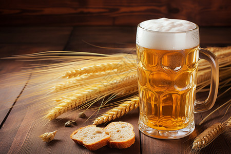 啤酒与麦穗水珠酒精杯高清图片