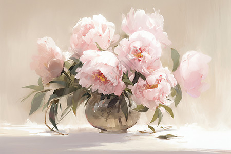 手绘花瓶鲜花美丽的牡丹花插画插画