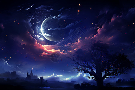 神秘的月夜背景图片