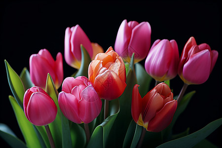 一束粉红色和红色郁金香背景图片