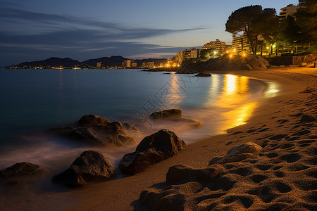 夜幕下的海滩景色背景图片