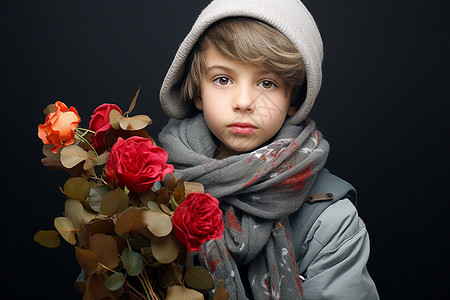 拿着花束的男孩拿着花束的少年背景