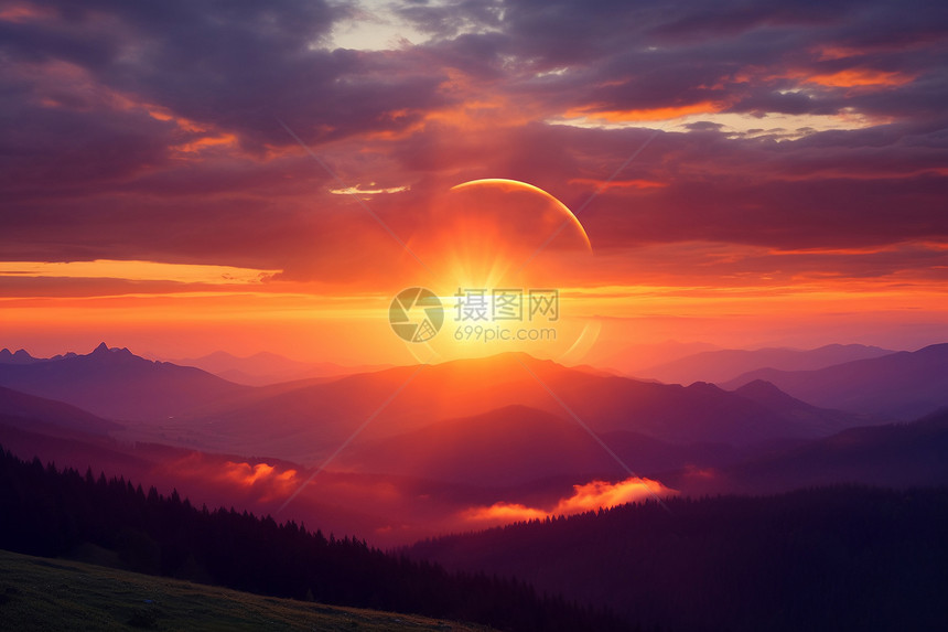 日出时的山脉风景图片