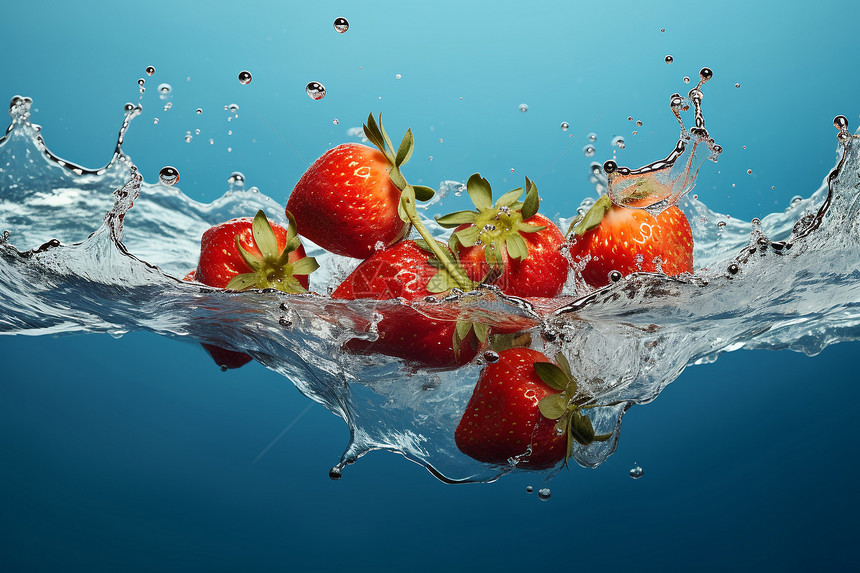 水面上的草莓食物图片