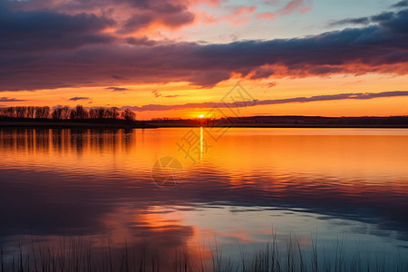 日落时的湖光风景图片