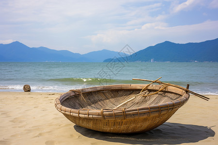 沙滩上的木船船只背景图片