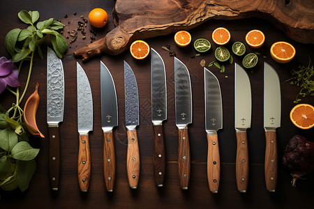 刀刃菜板上的厨具刀具背景