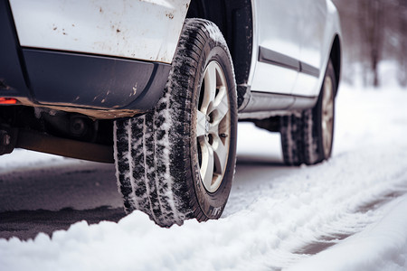 雪地中的汽车轮胎图片