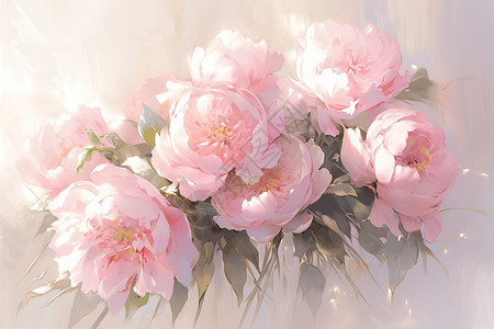 牡丹花束粉色牡丹插画