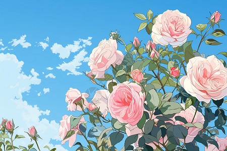 一束粉色玫瑰优雅的粉色玫瑰插画