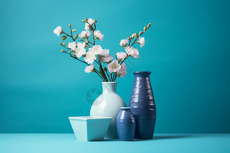 合集装饰蓝色背景前的花瓶合集背景
