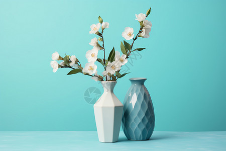 蓝色平面上的花瓶装饰图片