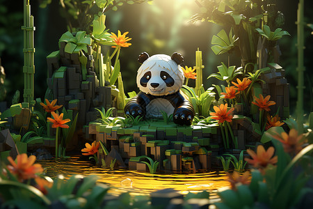 花丛中的熊猫图片