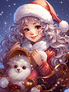 雪地中卡通圣诞老人背景图片