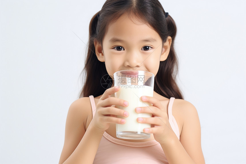 饮着牛奶的小女孩图片