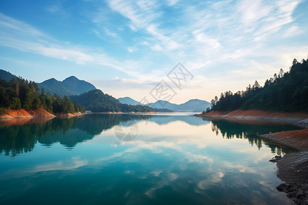 湖山蓝天湖水上的太阳反射高清图片