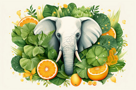 蔬菜汁和水果汁欢快可爱的大象插画