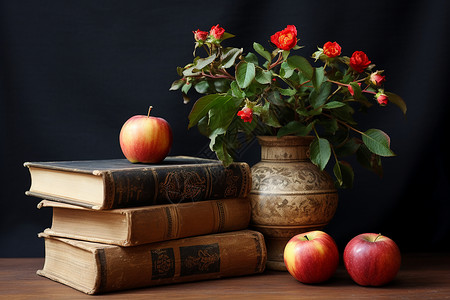 书籍上的苹果图片