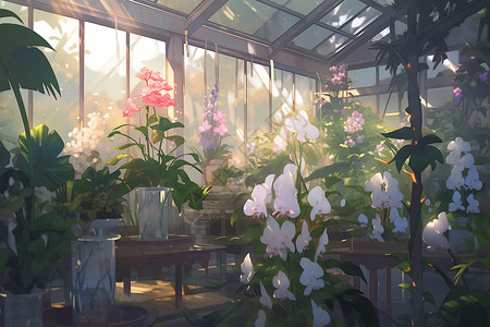 玻璃花房花房中的兰花插画