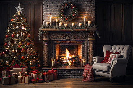 精美装饰的圣诞树背景图片