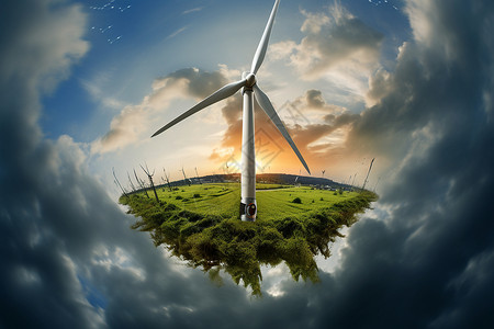 全球气候田野里的风车设计图片