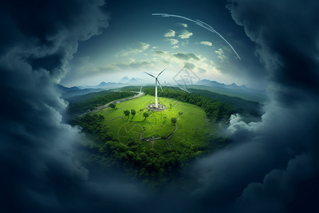 全球气候变暖风力发电机设计图片