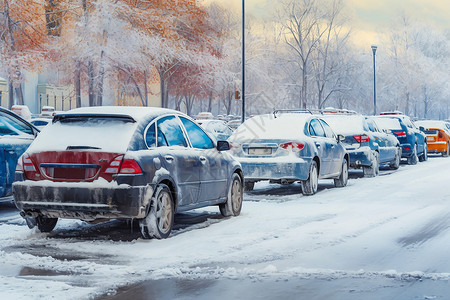 冬季道路雪地停车场插画