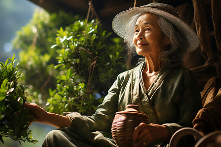 亚洲女性茶农背景图片