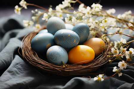 复活节彩蛋篮春天的彩蛋篮背景