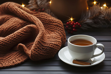 咖啡和围巾一杯咖啡和一条围巾背景