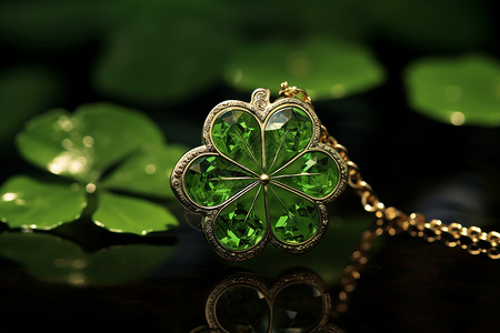 四叶草装饰图华丽的绿宝石项链背景