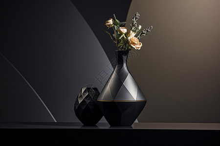 方格花瓶里的花朵高清图片