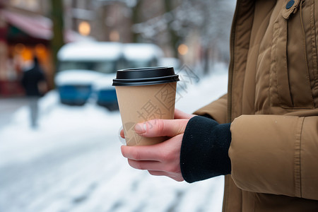 冬季户外温暖的咖啡背景图片