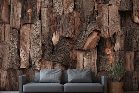 树干装饰个性的树皮装饰客厅背景墙背景