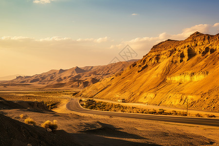 黄昏下的沙漠之路高清图片